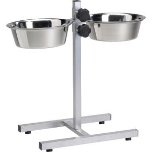 Standaard met 2 rvs 20 cm hondenvoerbakken 20 cm zilver Standaard met 2 rvs 20 cm hondenvoerbakken 20 cm zilver